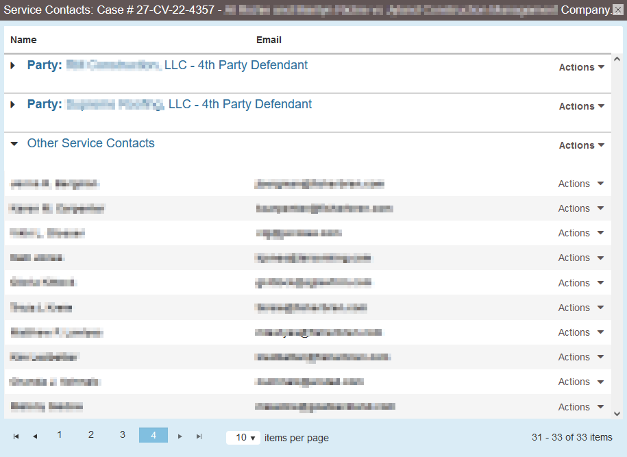 How to add a service contact when I can't see the parties headers on